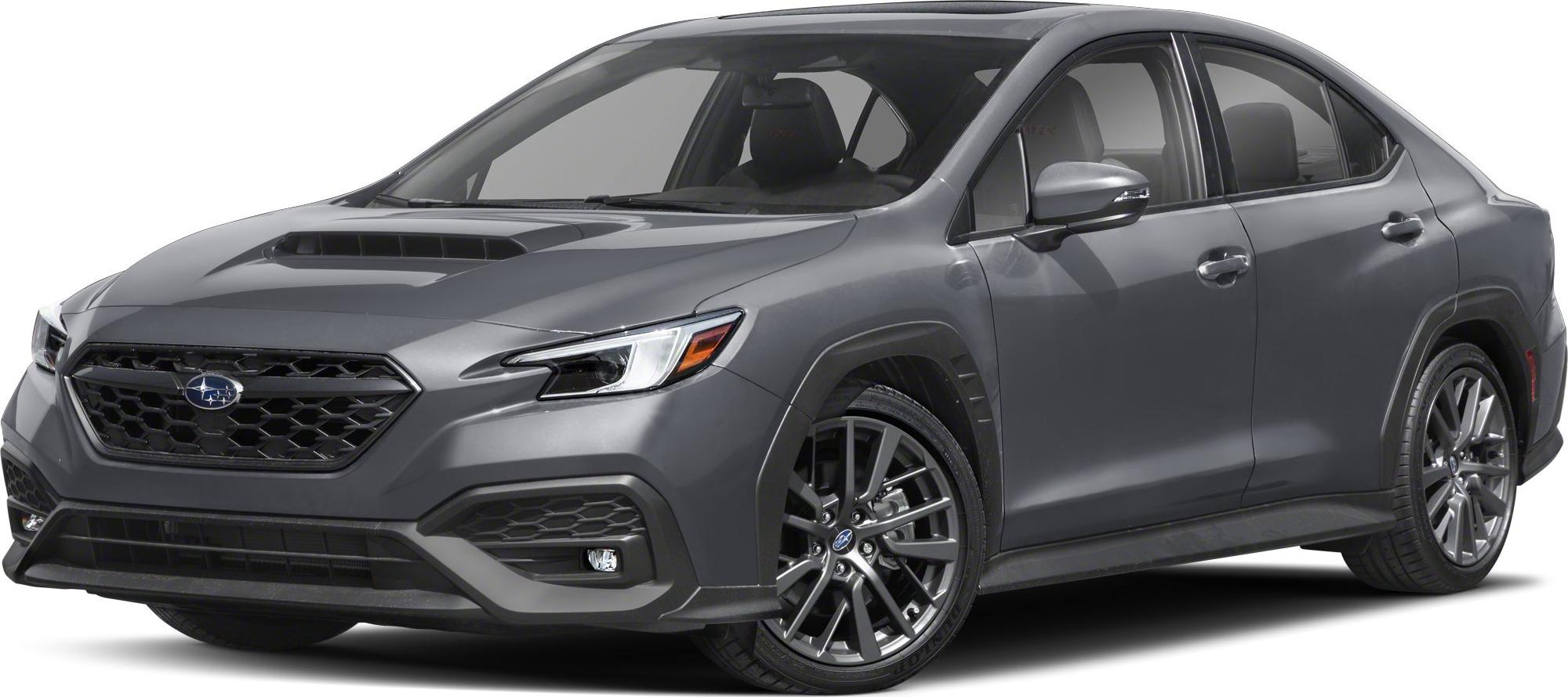 Sedan front view with aggressive grille and hood scoop
