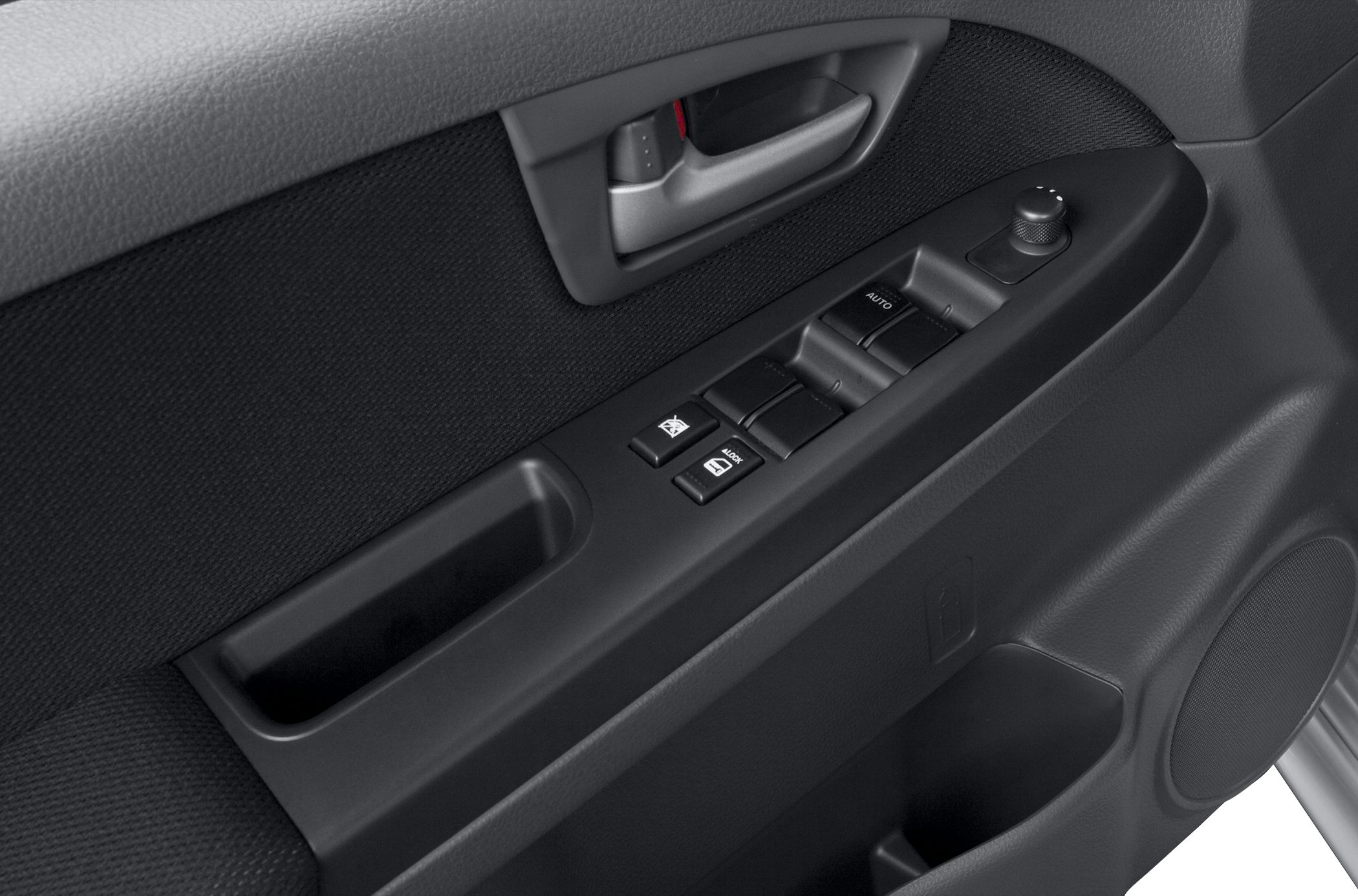 Interior door panel with window controls and door handle