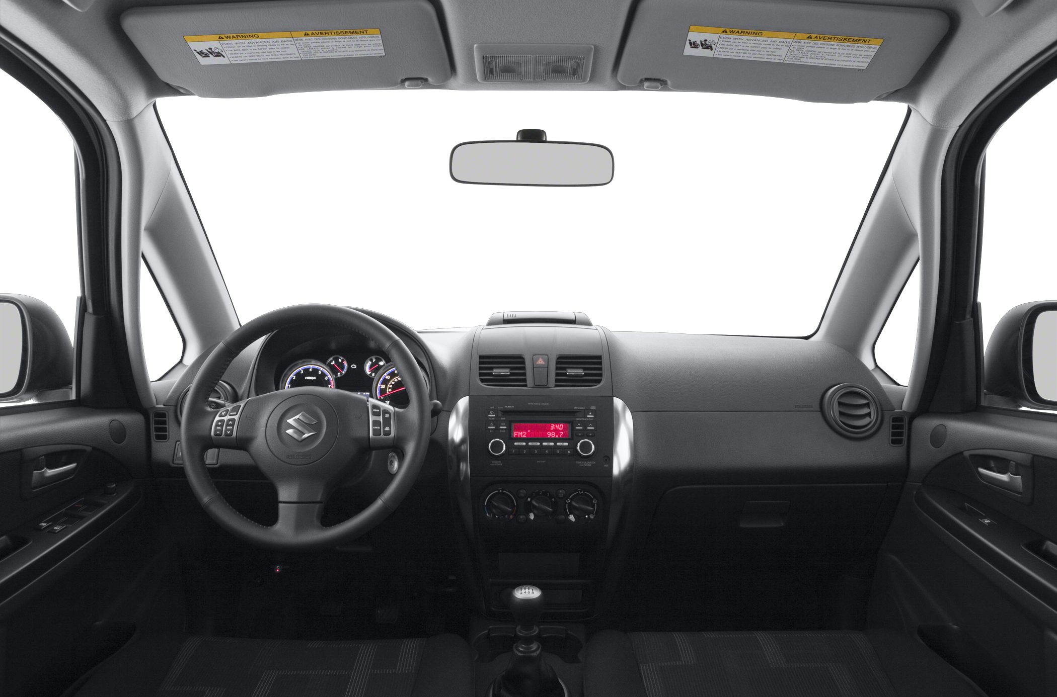 Dashboard and steering wheel with center console and manual gear shift