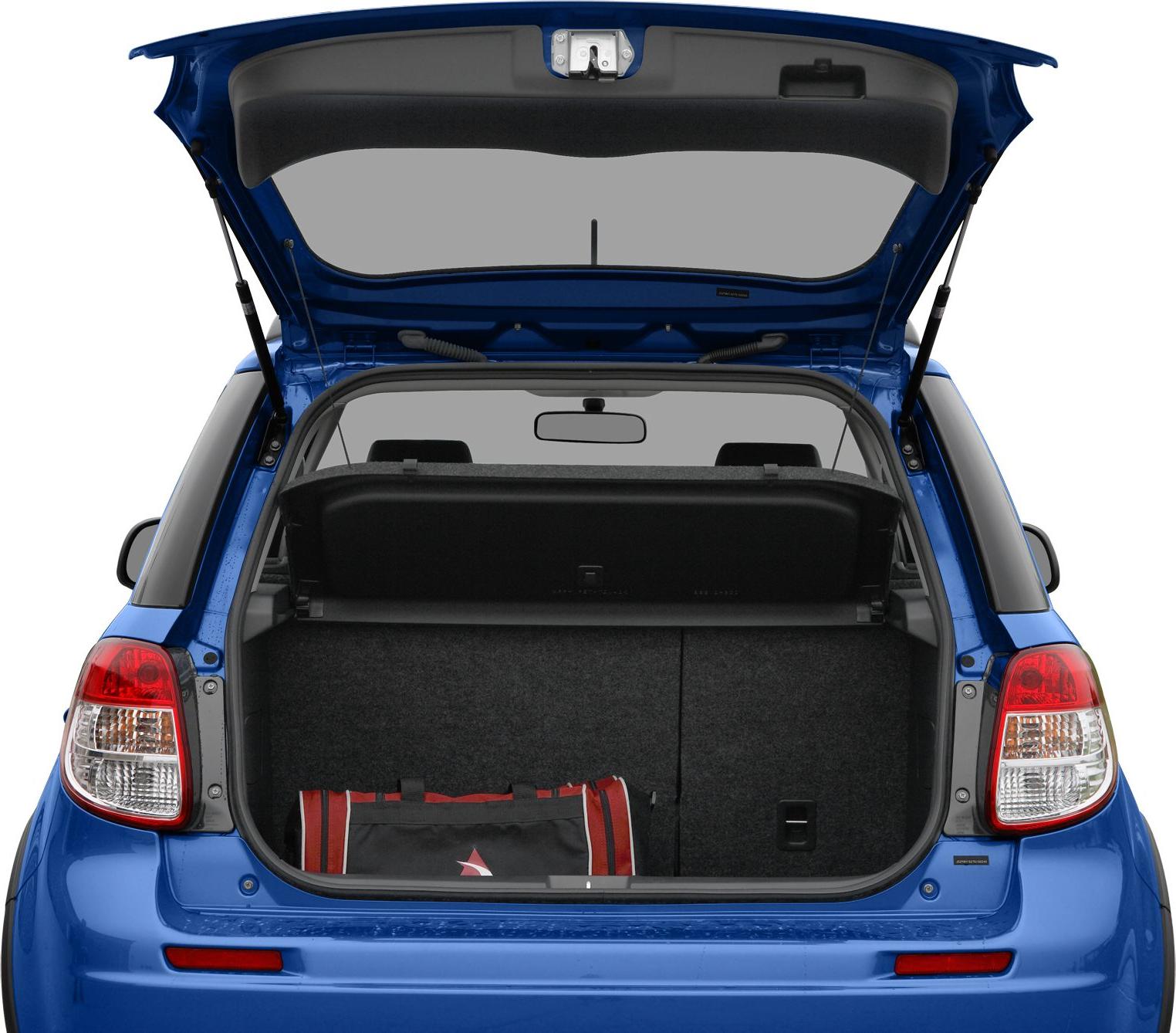 Open tailgate and spacious trunk interior with luggage