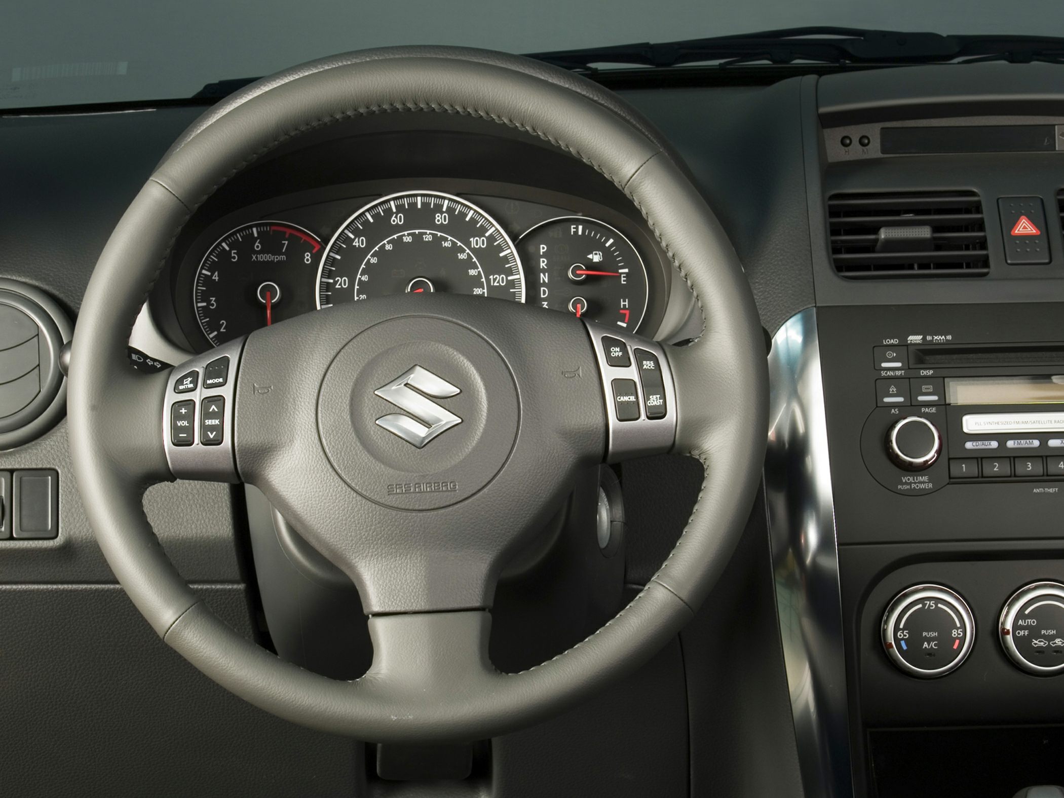 Steering wheel, dashboard instruments, and control panel
