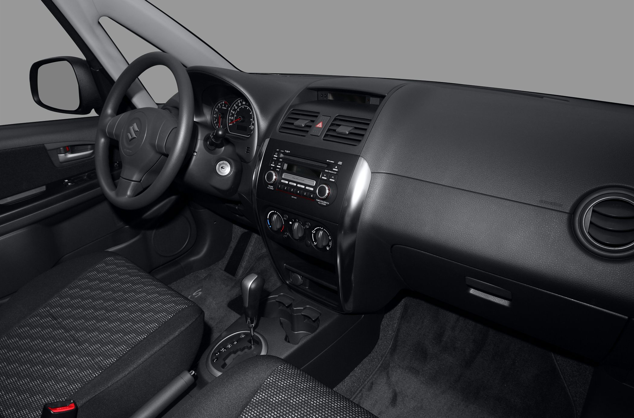 Dashboard and control panel with steering wheel and automatic gear shift