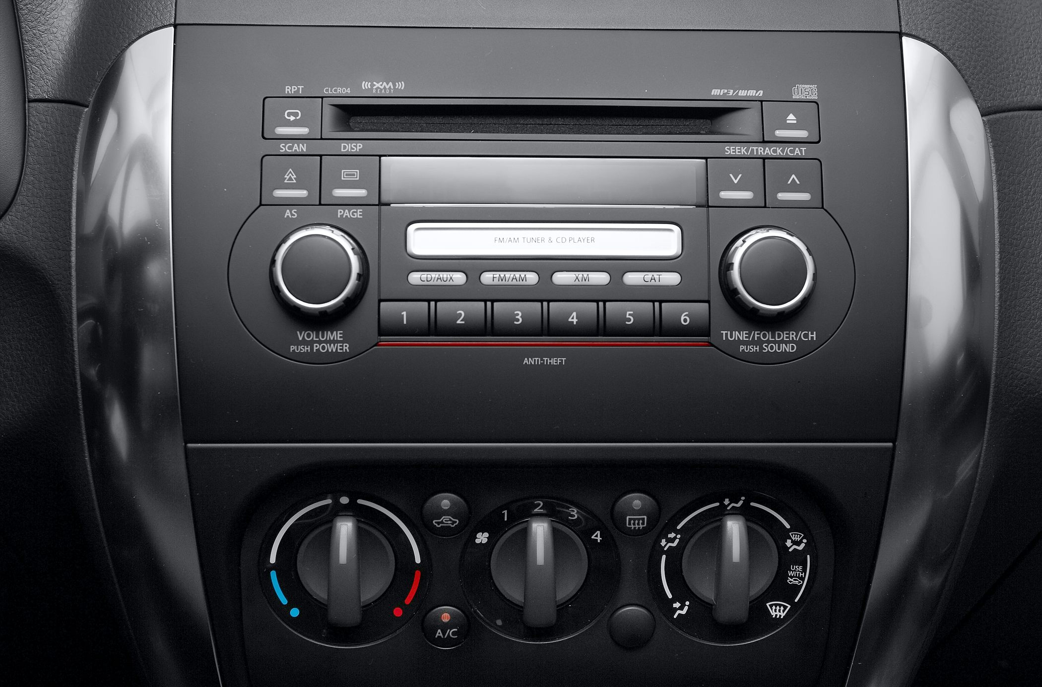 Car radio and manual climate control system with knobs and buttons