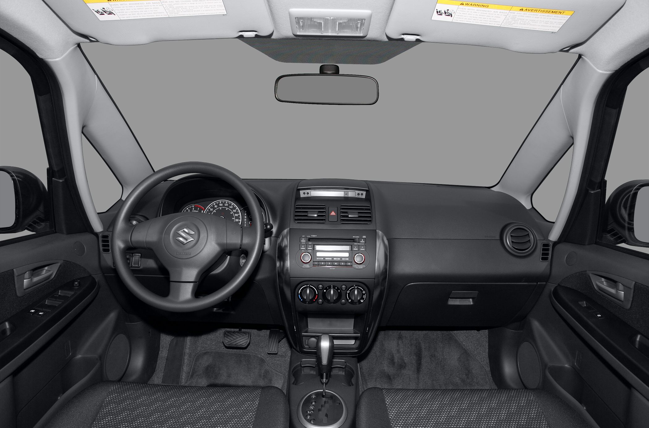 Dashboard and steering wheel with central controls and automatic gear shift