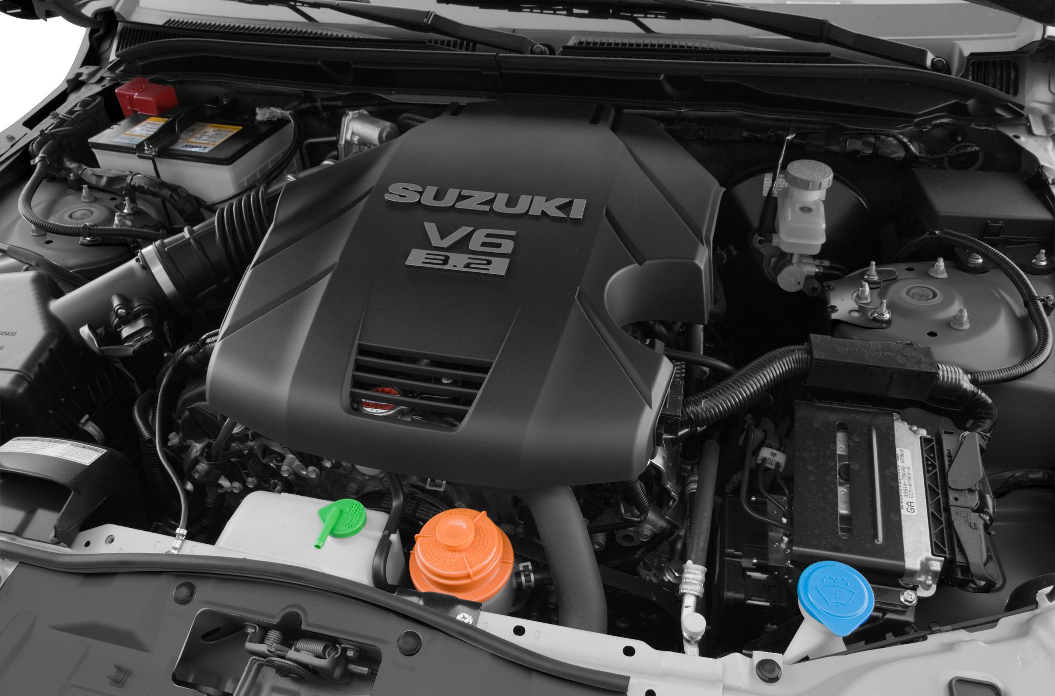 3.2L V6 engine with prominent Suzuki cover and colored fluid caps