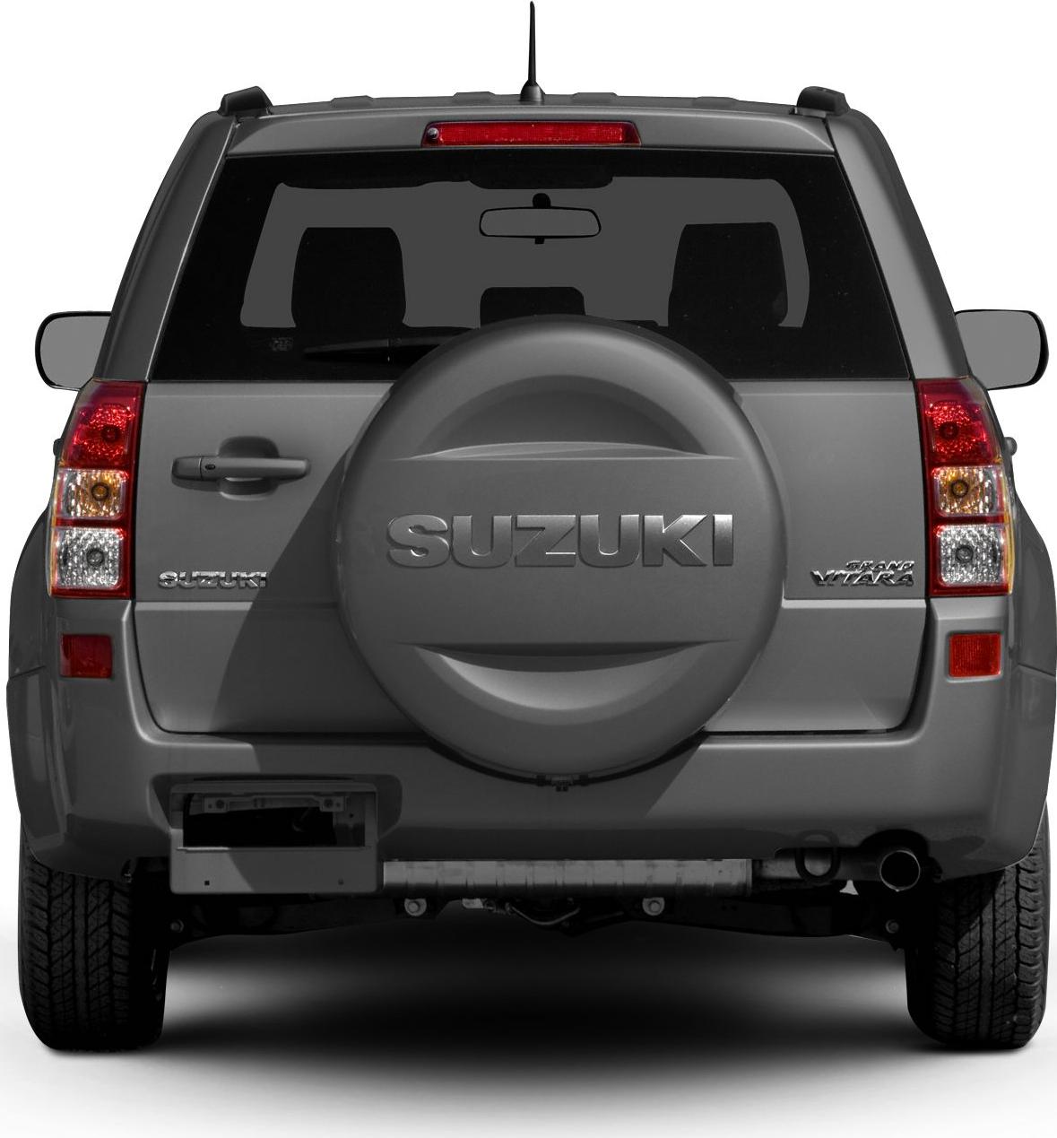 Rear view with spare wheel cover and vertical tail lights
