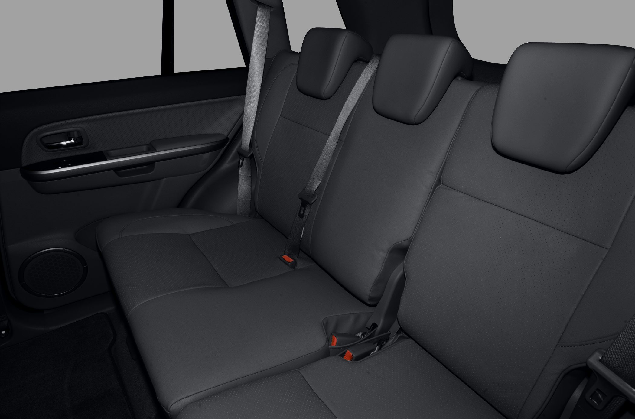 Rear leather seats and door panel with seat belts