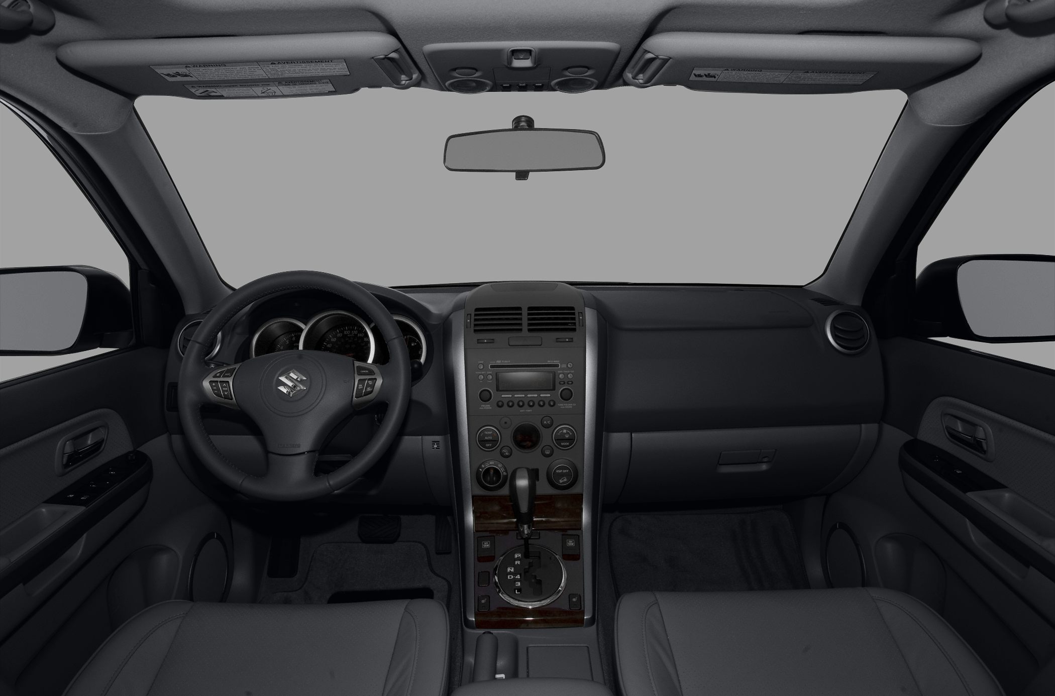 Dashboard, steering wheel, center console controls inside vehicle