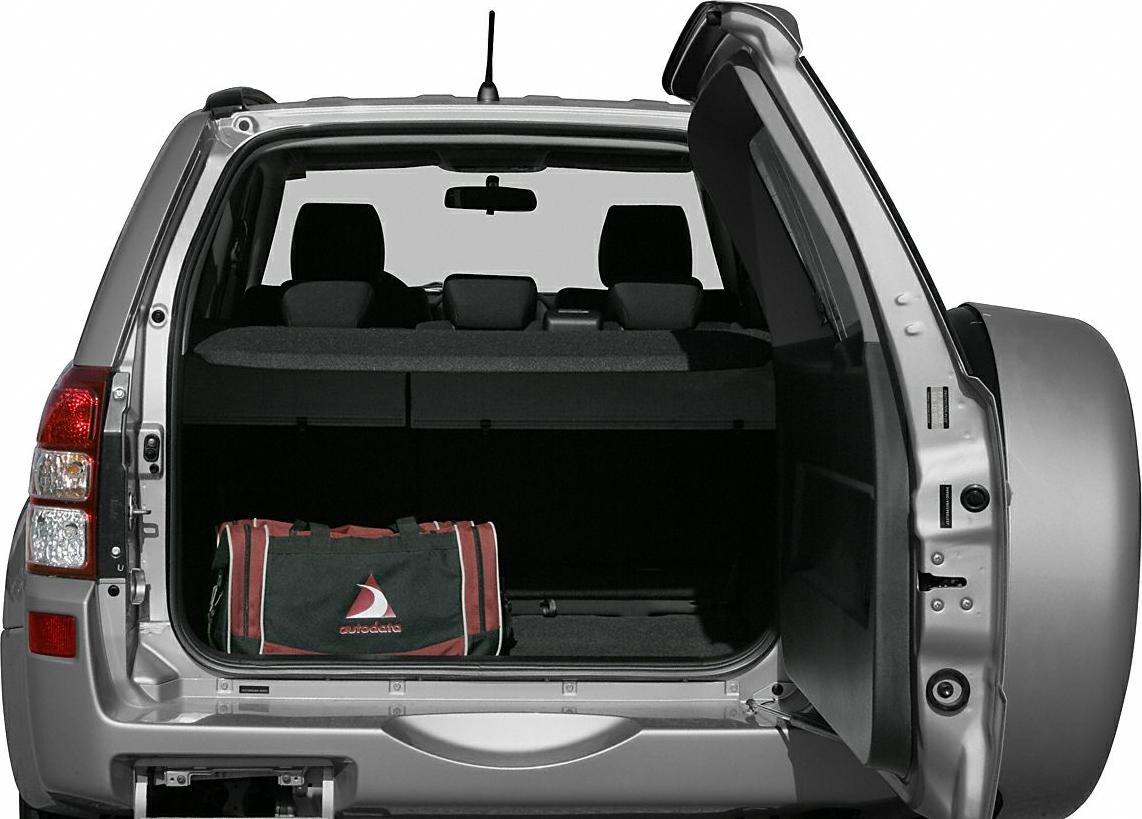 Open rear hatch and spacious cargo area with bag inside
