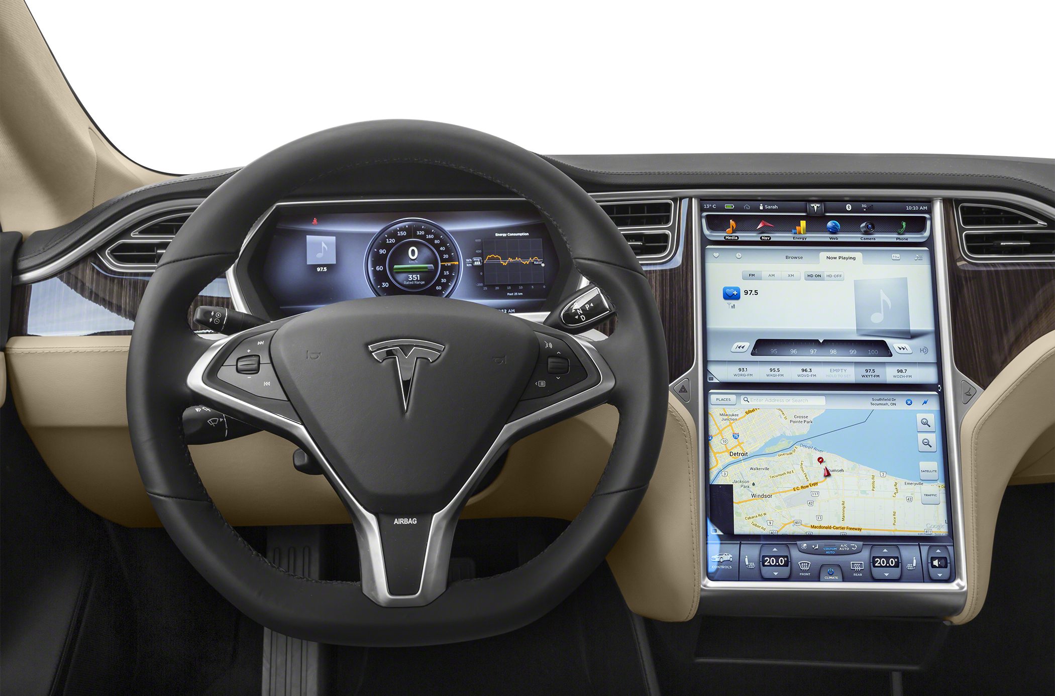 Digital instrument cluster and large vertical touchscreen infotainment system