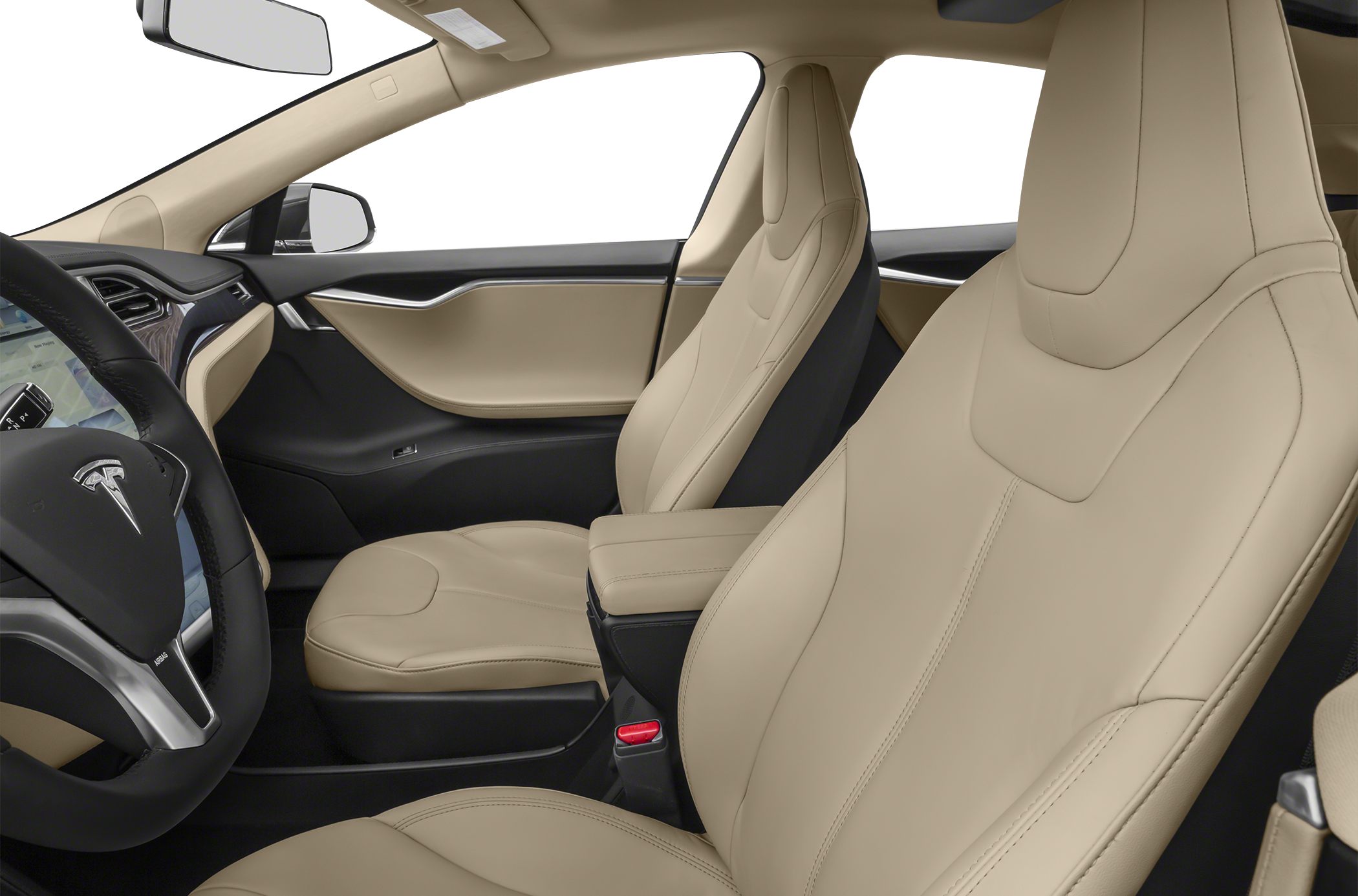 Beige leather front seats and modern dashboard design