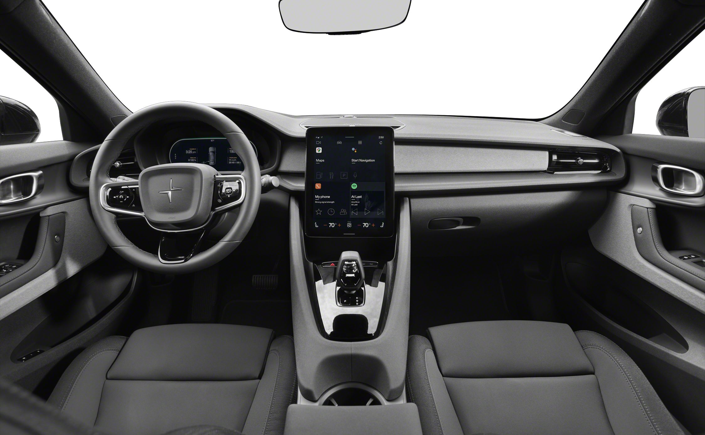 Digital instrument cluster and central touchscreen in modern vehicle interior