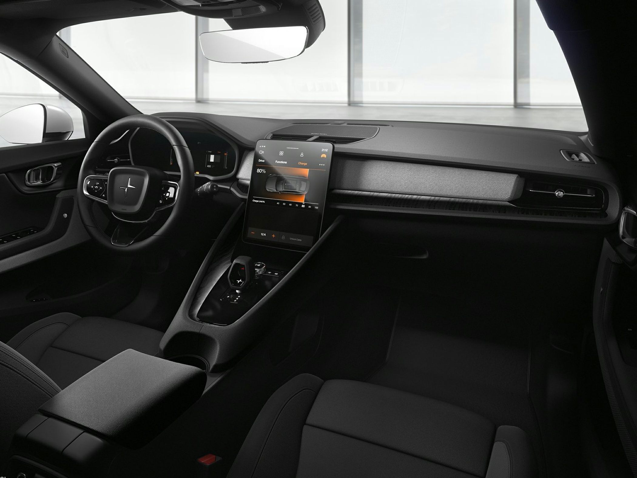 Interior with digital dashboard and large vertical touchscreen