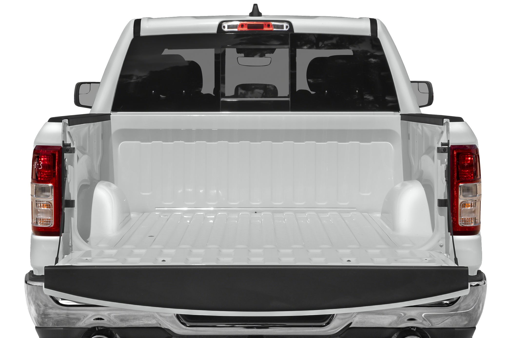 Open pickup truck bed with tailgate down and visible taillights