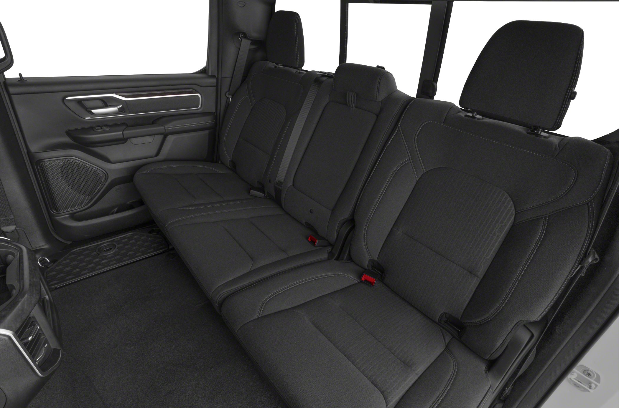 Black rear seat upholstery and door panel interior view