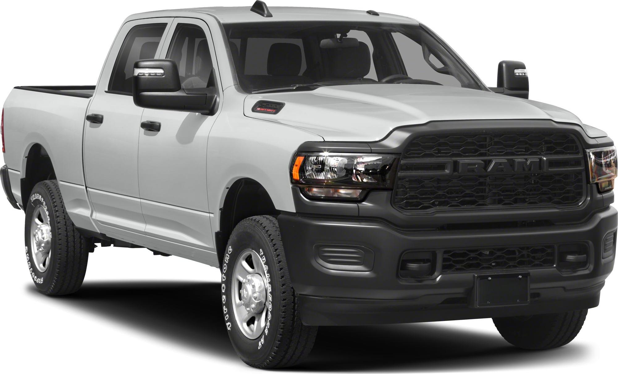 Front and side view of a pickup truck with crew cab and prominent grille