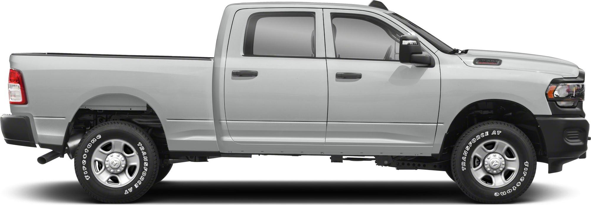Crew cab pickup with extended bed and large wheels