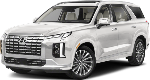 Front view of large SUV with bold grille and split LED headlights
