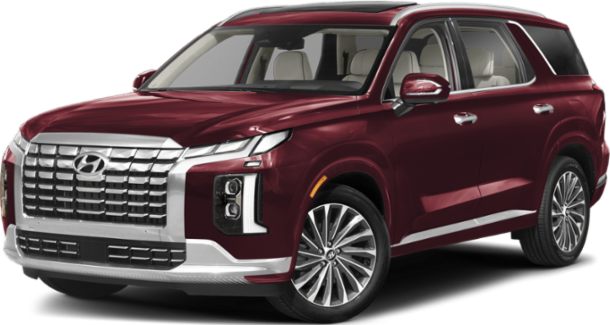 Front angled view of an SUV with large grille and LED headlights