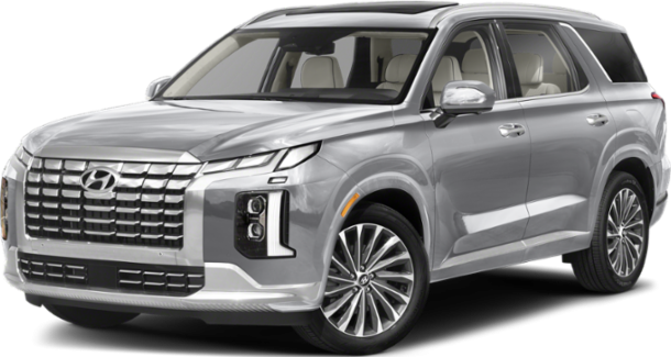 Silver SUV with large grille and vertically stacked LED headlights
