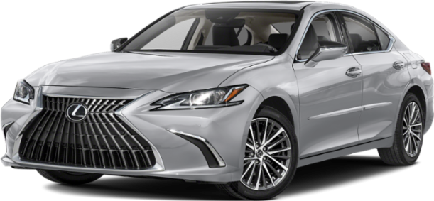 Silver luxury sedan with spindle grille and alloy wheels from front side angle