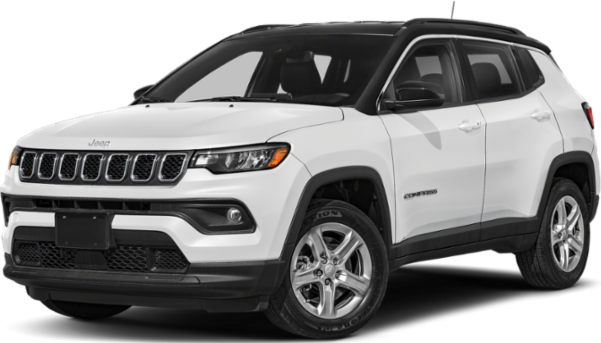 Front-side view of white Jeep Compass III with LED headlights