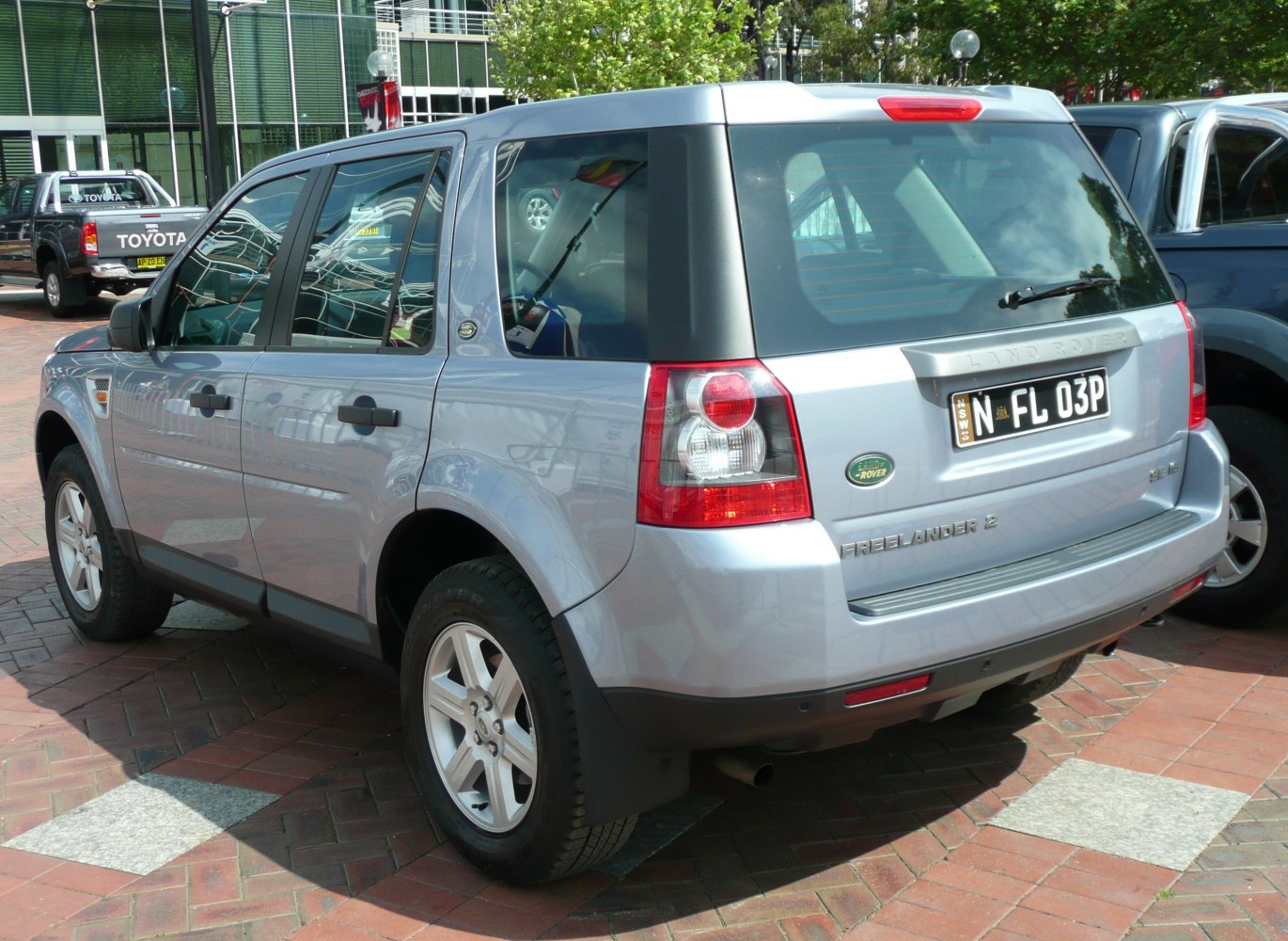 Rear view of SUV with tail lights and rear design