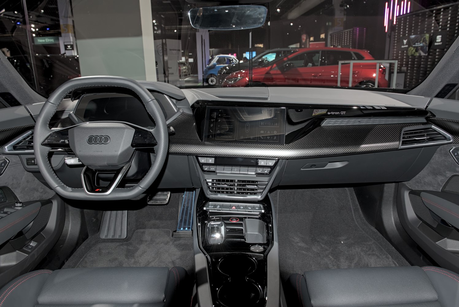 Digital dashboard and multifunction steering wheel in luxury car interior