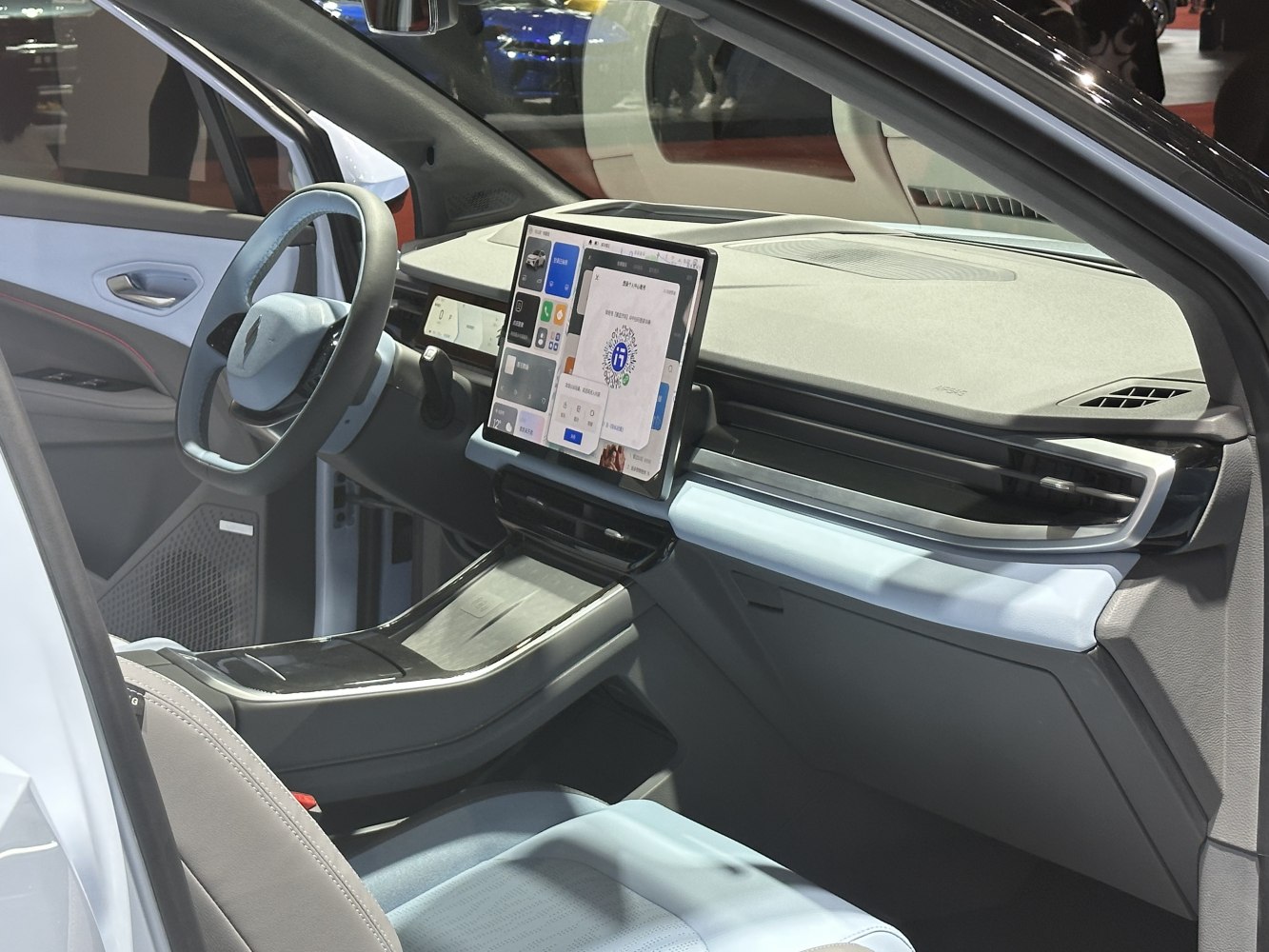 Digital dashboard and large touchscreen in a modern car interior