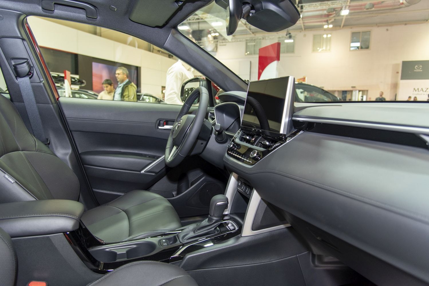 Car interior with touchscreen display and leather seats