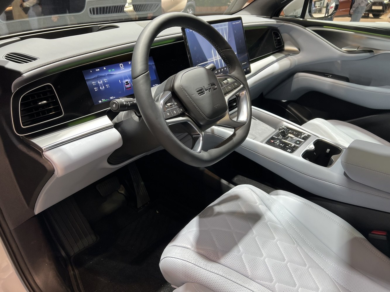 Interior dashboard and multifunction steering wheel with digital displays