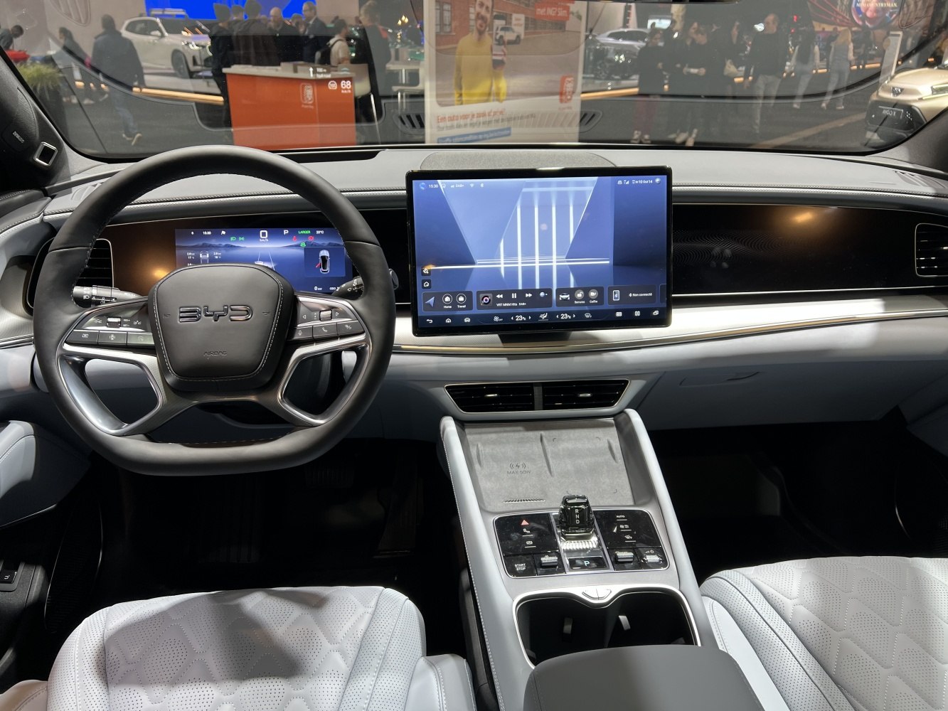 Digital dashboard and touchscreen infotainment in modern EV interior
