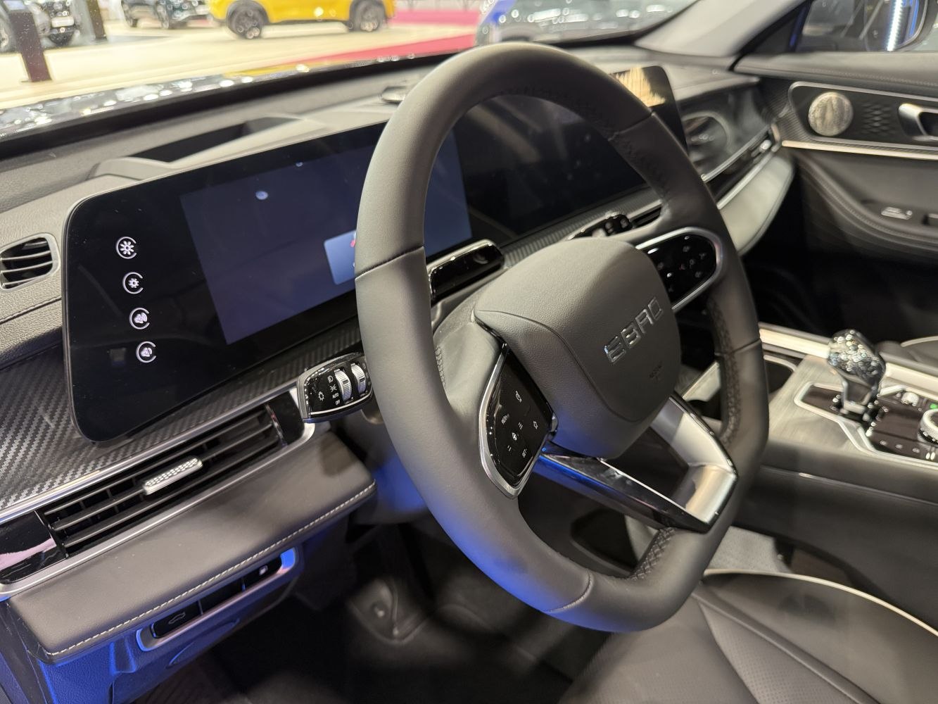 Digital instrument cluster and futuristic steering wheel interior