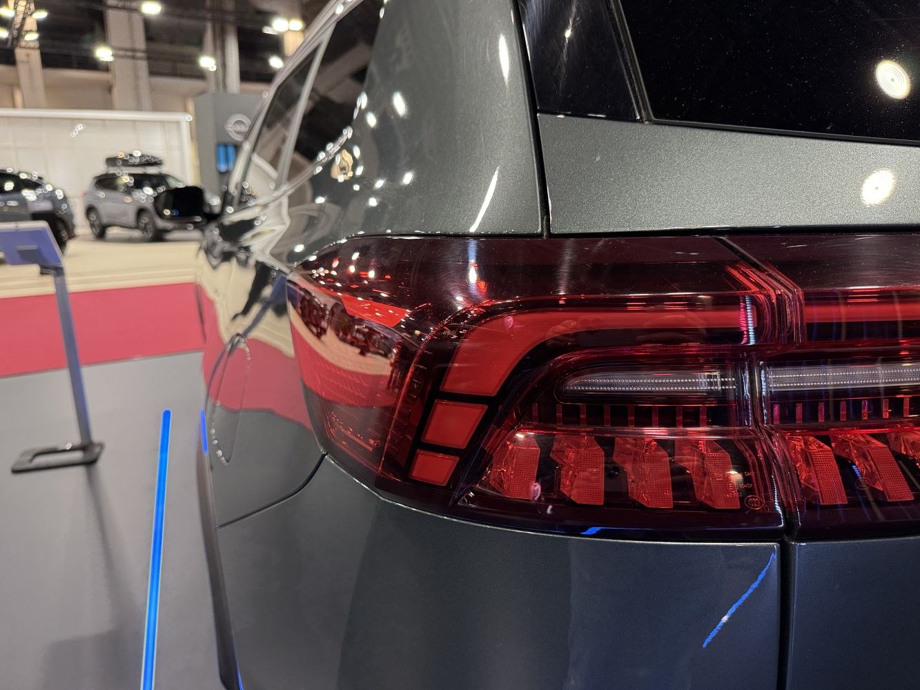 Close-up of modern LED rear taillight with intricate design details
