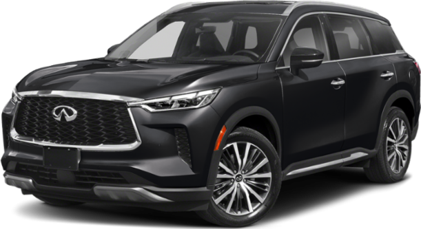 Front and side view of luxury SUV with LED headlights and large grille
