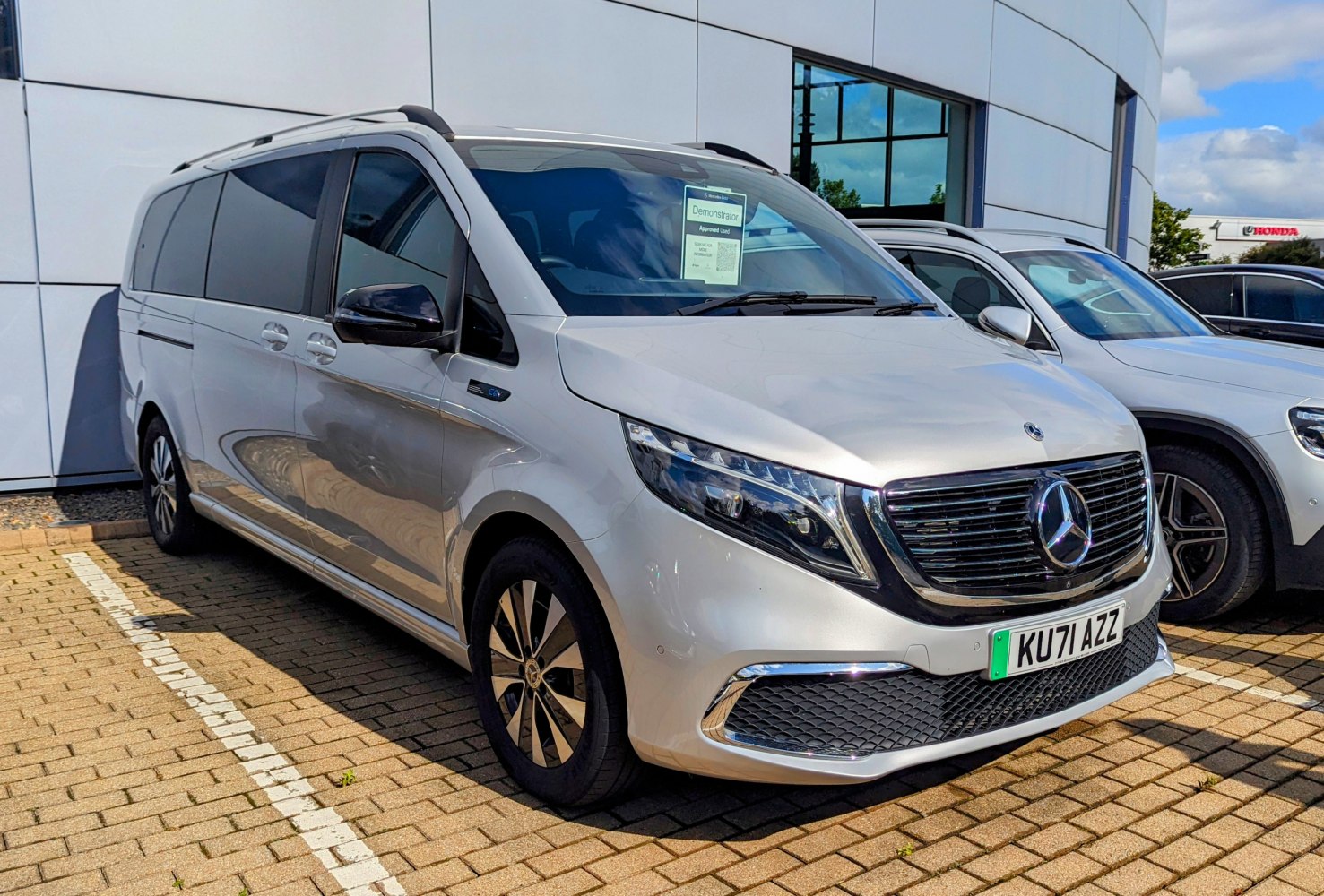 Electric luxury van with extra long wheelbase and LED headlights