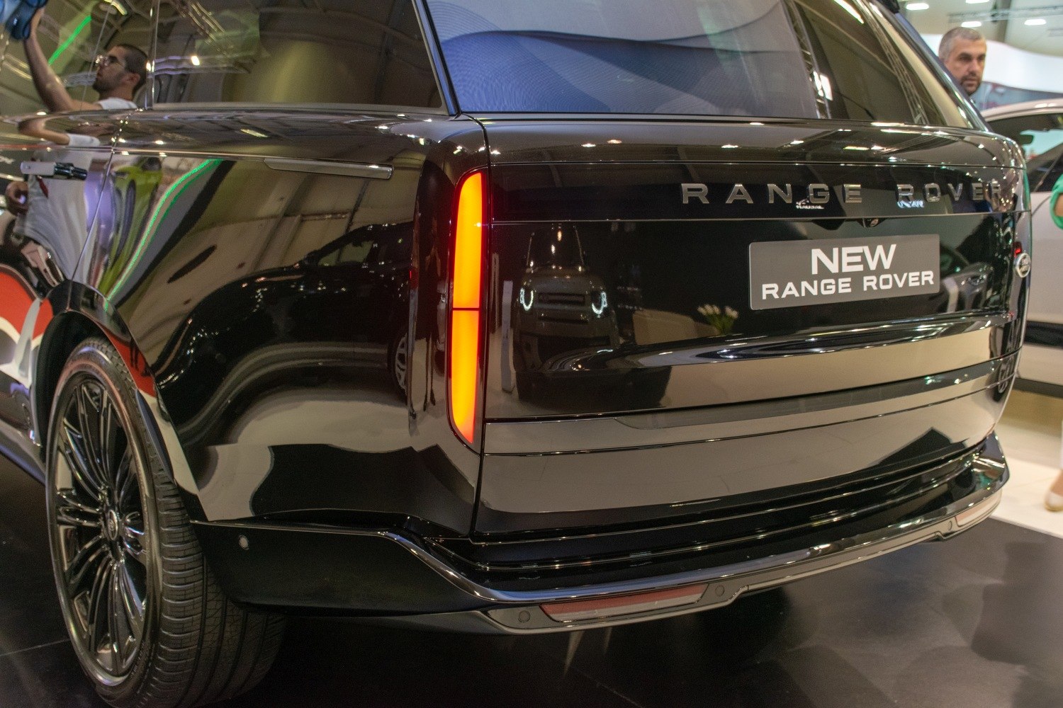 Close-up of vertical LED tail light and sleek rear design.