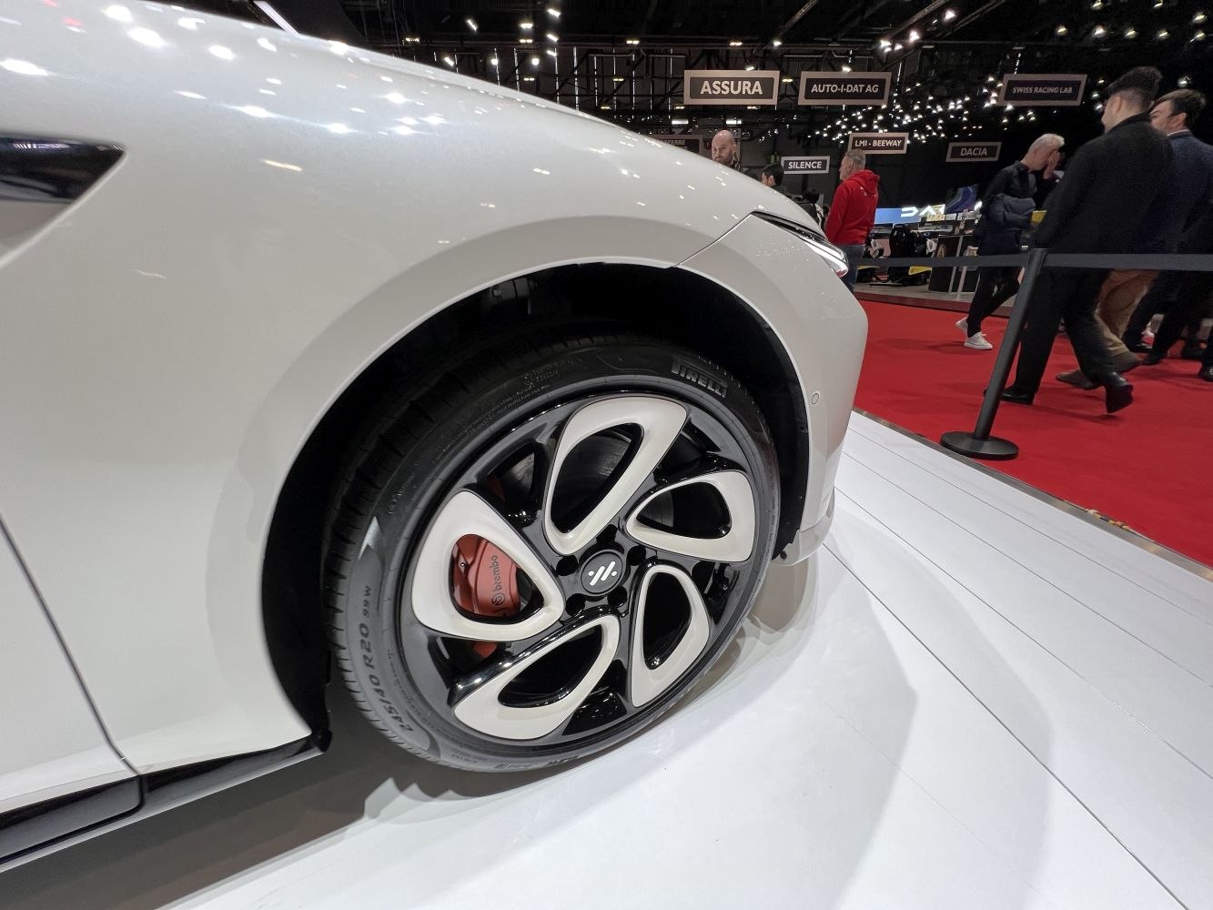 Alloy wheel with Brembo brake caliper close-up