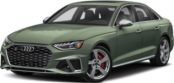 Sporty sedan front with alloy wheels and aggressive grille.