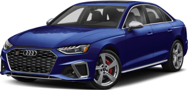 Front three-quarter view of a blue luxury sedan with LED headlights and honeycomb grille.