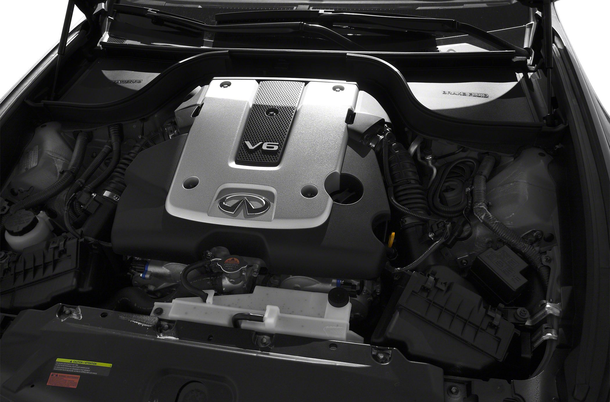 V6 engine bay with Infiniti logo and intake components