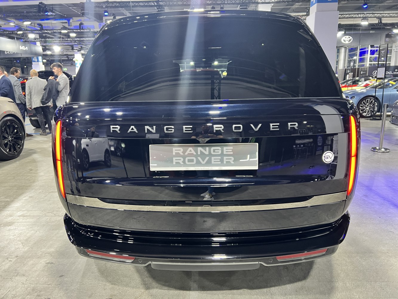 Rear view with vertical LED tail lights and tinted rear window
