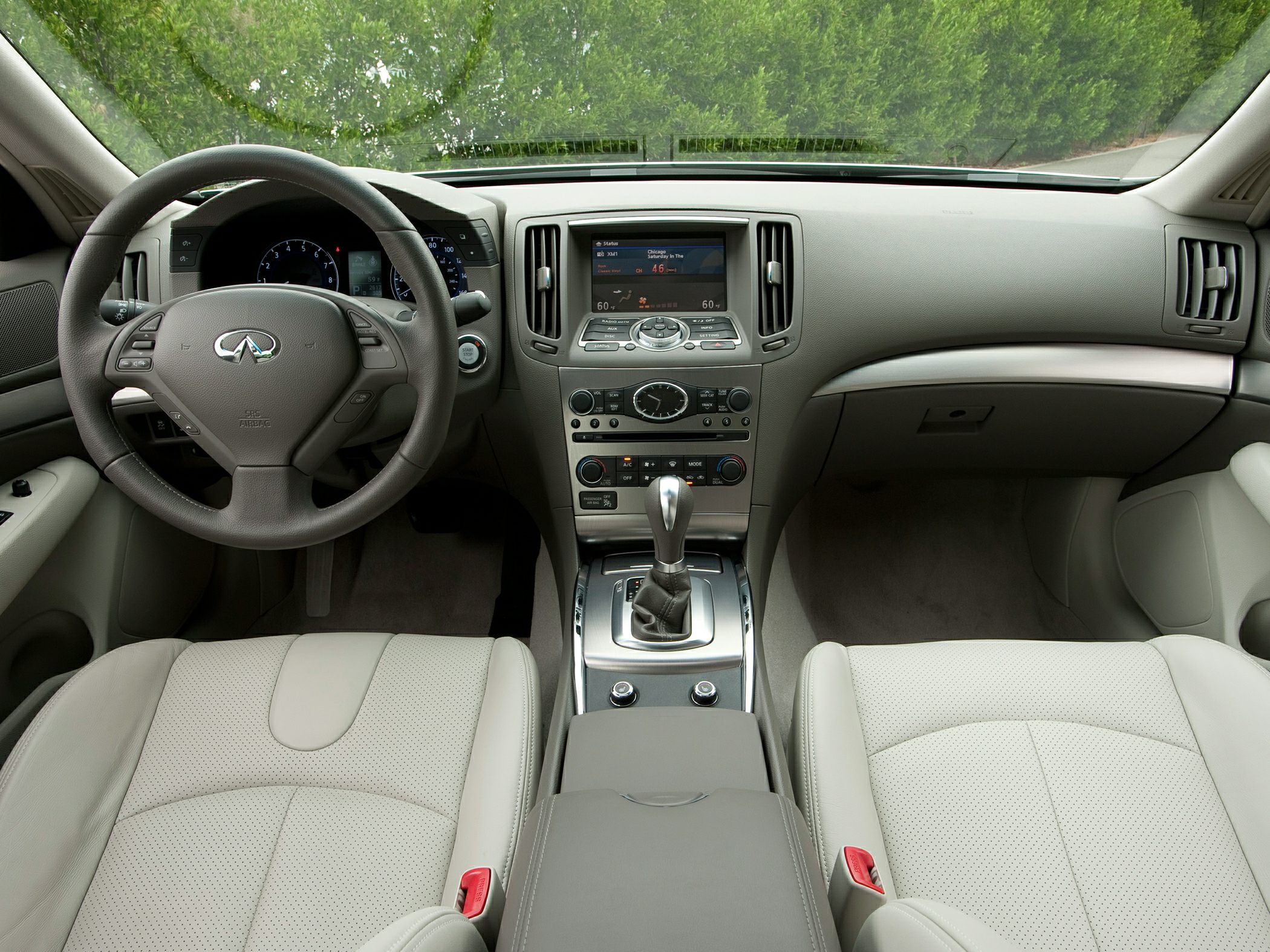 Interior with steering wheel, dashboard, center console