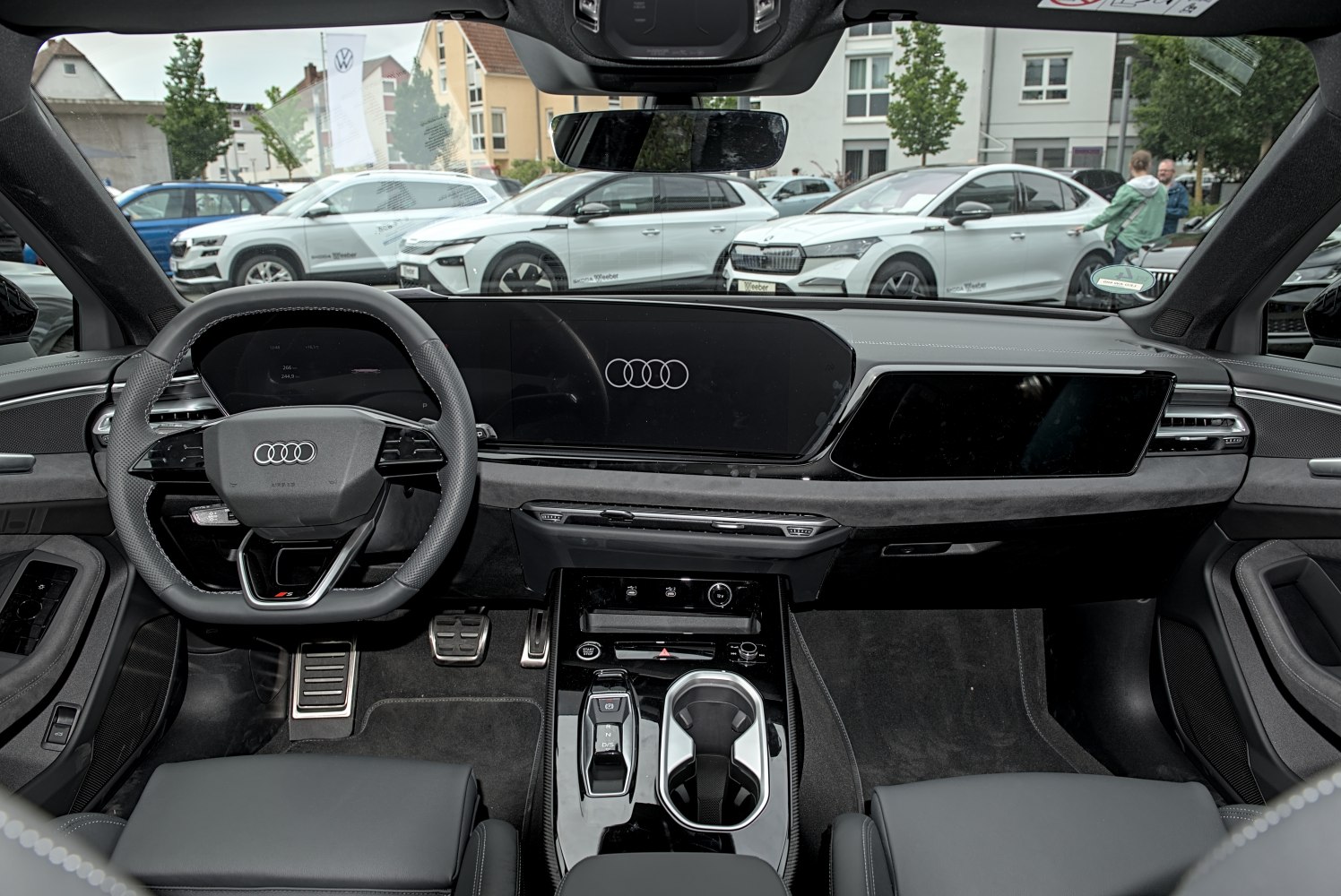 Digital dashboard and multifunction steering wheel in modern car interior