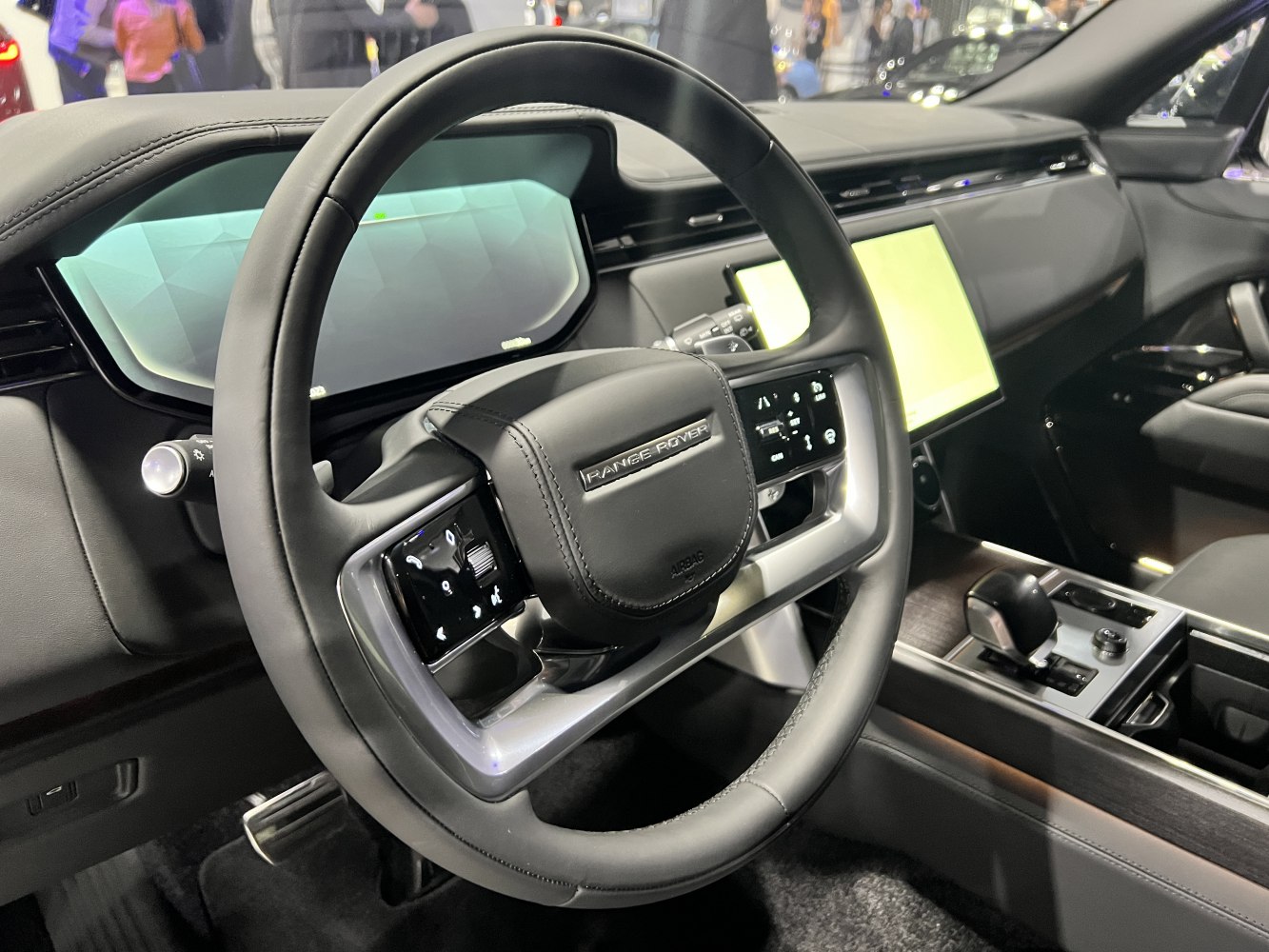 Luxurious SUV digital dashboard and multifunction steering wheel with touchscreen display