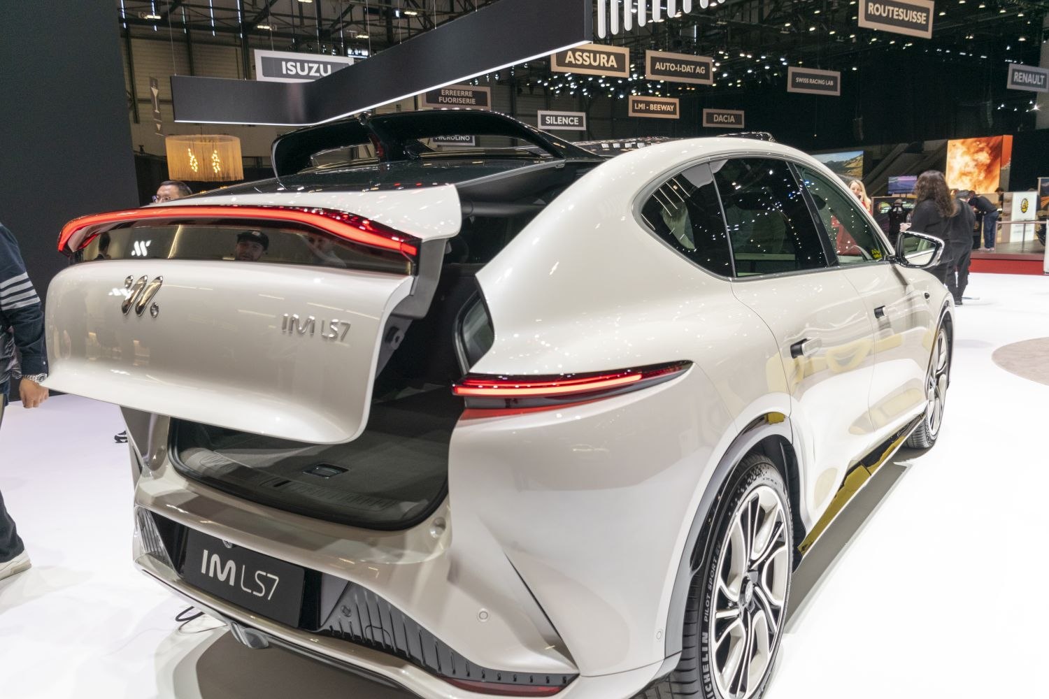 Electric SUV rear with open trunk and LED taillights