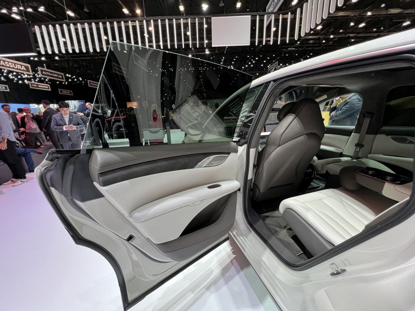 Rear passenger door open showing interior of vehicle