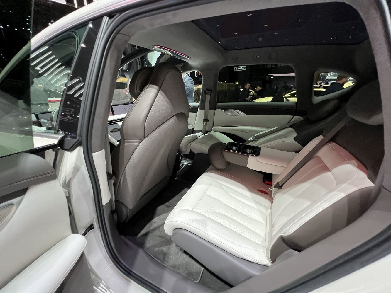 Luxurious rear interior with leather seats and comfort amenities