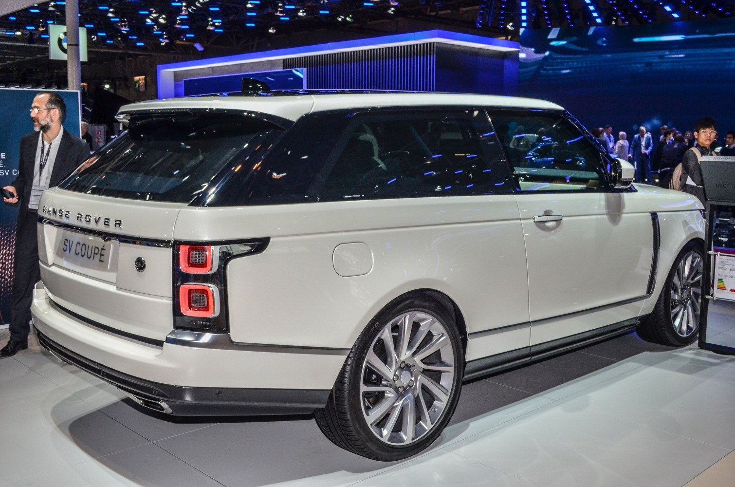 Rear side view with rectangular tail lights and large alloy wheels.