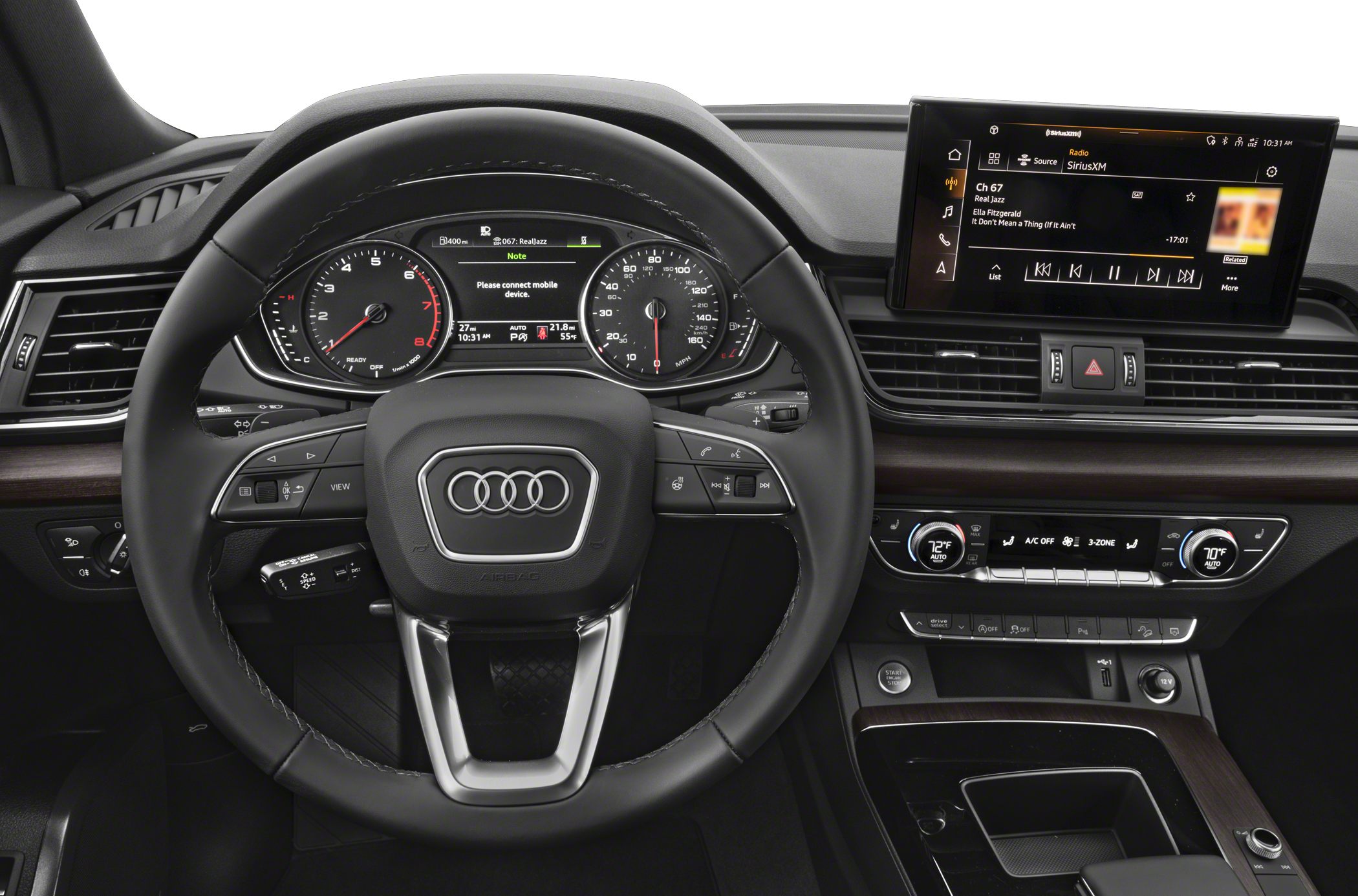 Steering wheel, digital instrument cluster, infotainment screen